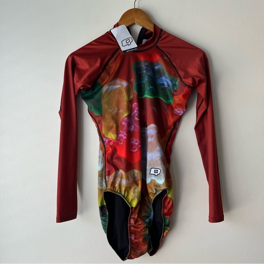 Red Gummy Print Long-Sleeve One-Piece Swimsuit